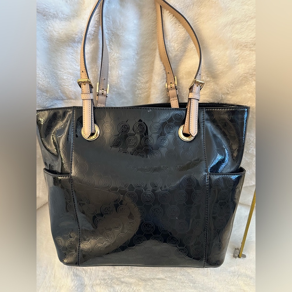 Michael Kors Glossy Black Tote with Gold Accents - Picture 9 of 10